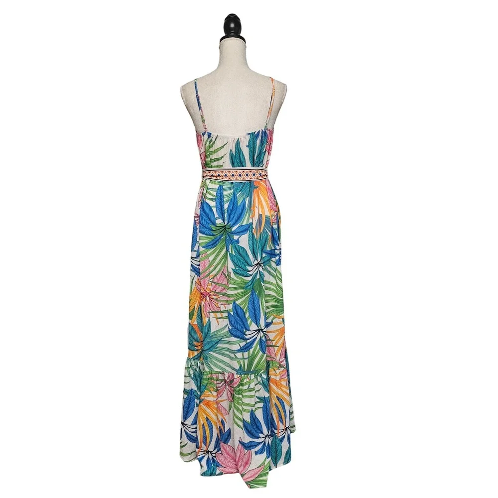 Flying Tomato Tropical Floral Belted Maxi Dress Size S Beach Resort - Picture 4 of 9
